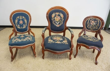 VICTORIAN FINGER CARVED NEEDLE POINT CHAIRS