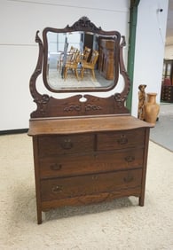 ANTIQUE OAK DRESSER AND MIRROR