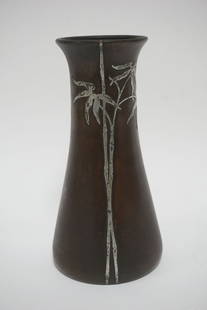 LARGE HEINTZ ART METAL VASE: LARGE HEINTZ ART STERLING OVER BRONZE METAL VASE, APPROXIMATELY 8 IN HIGH