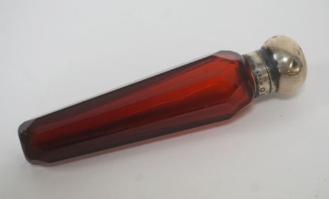 RUBY RED CUT GLASS TAPERED PERFUME BOTTLE