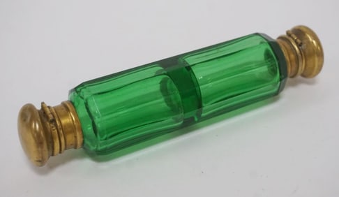 ENAMELED GREEN CUT GLASS DOUBLE PERFUME