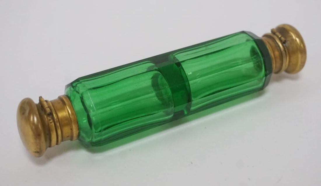 ENAMELED GREEN CUT GLASS DOUBLE PERFUME (1 of 5)