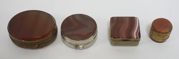 GROUP OF 4 ASSORTED AGATE HINGED BOXES