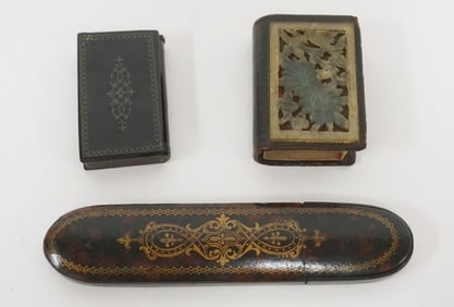 ANTIQUE LACQUERED EYEGLASS CASE, ETC