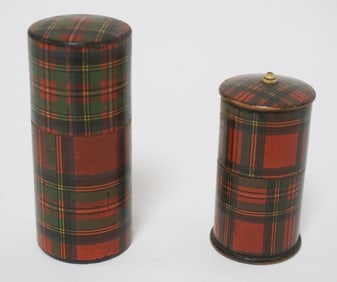 SCOTTISH TARTANWARE ROUND WOOD BOXES