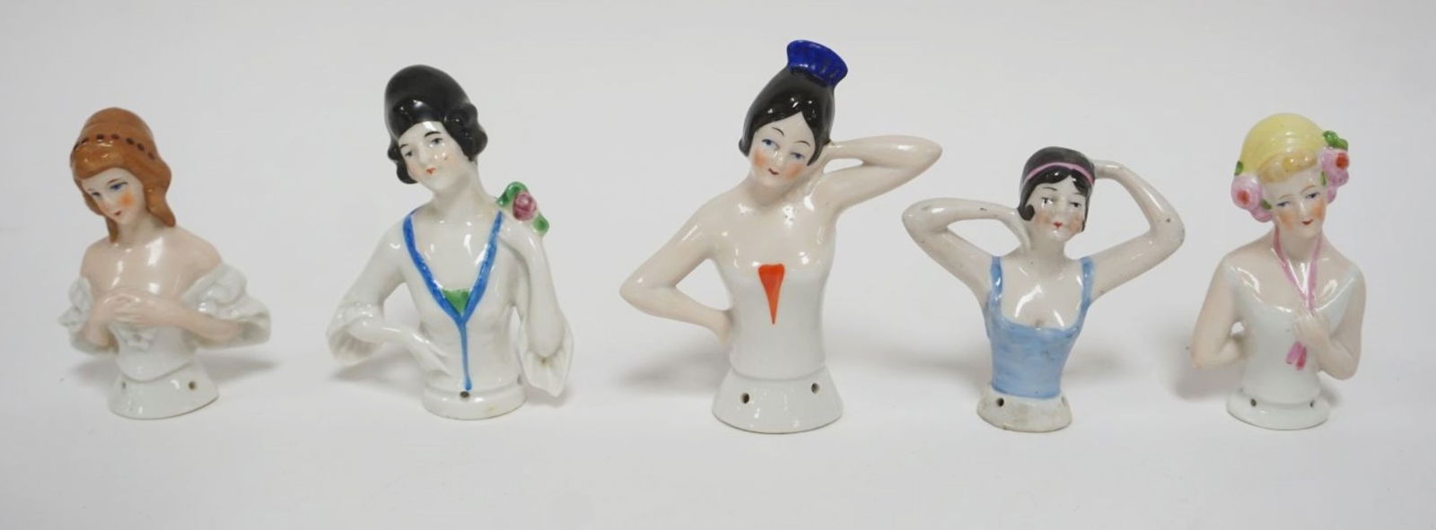 GROUP OF 5 VINTAGE GERMAN PORCELAIN HALF DOLLS (1 of 5)