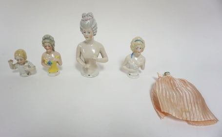 GROUP OF 5 VINTAGE GERMAN PORCELAIN HALF DOLLS