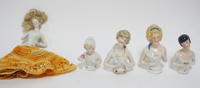 GROUP OF 5 VINTAGE GERMAN PORCELAIN HALF DOLLS