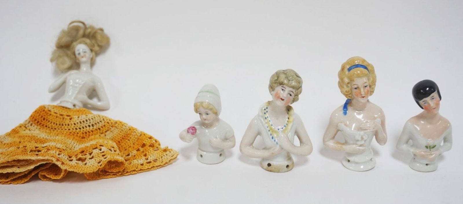GROUP OF 5 VINTAGE GERMAN PORCELAIN HALF DOLLS (1 of 5)