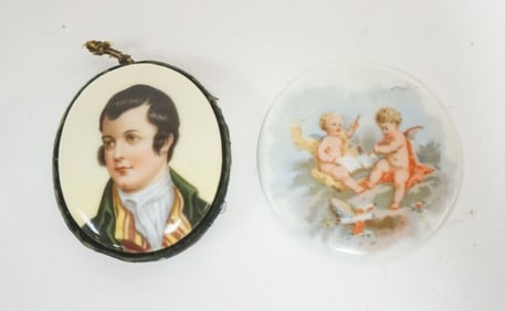 HAND PAINTED PORCELAIN TOP PIN CUSHION, ETC