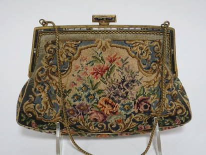AUSTRIAN PETIT POINT LADY'S EVENING BAG: AUSTRIAN PETIT POINT LADY'S EVENING BAG, APPROXIMATELY 6 1/2 IN X 5 IN