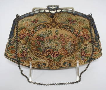 AUSTRIAN PETIT POINT LADY'S EVENING BAG: AUSTRIAN PETIT POINT LADY'S EVENING BAG, APPROXIMATELY 7 3/4 IN X 5 1/2 IN