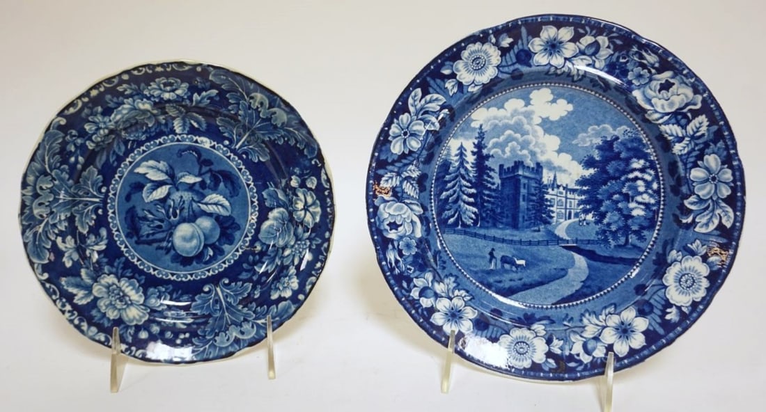 HISTORICAL BLUE TRANSFER: HISTORICAL BLUE TRANSFER STFFORDSHIRE PLATES, A STEVENSON *FALKBOURN HALL* LARGEST APPROXIMATELY 9 IN