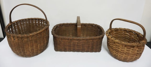 GROUP OF 3 WOVEN SPLINT BASKETS