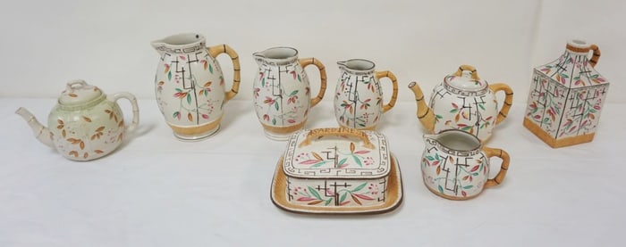 GROUP OF ASSORTED MAJOLICA BROWNHILLS BAMBOO