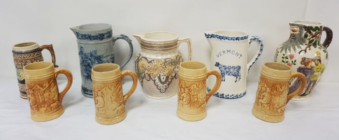 GROUP OF ASSORTED STONEWARE & CERAMIC PITCHERS