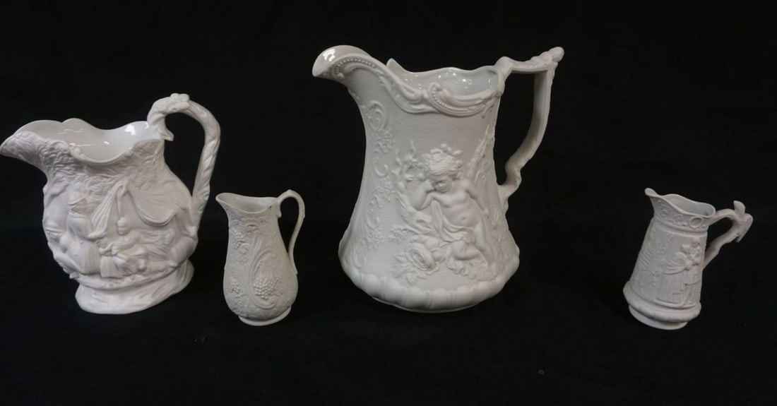 GROUP OF 4 PARIAN PORTMERION PITCHERS (1 of 8)