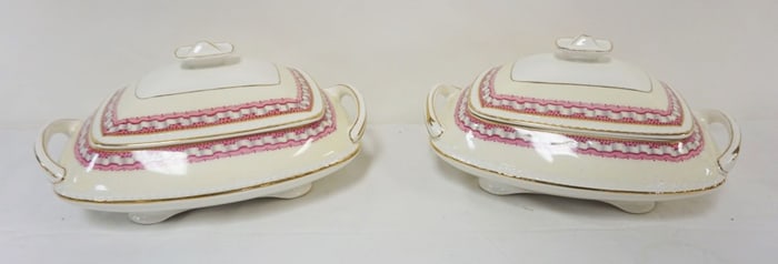 2 RIDGWAY PORTLAND POTTERY COVERED SERVING DISHES