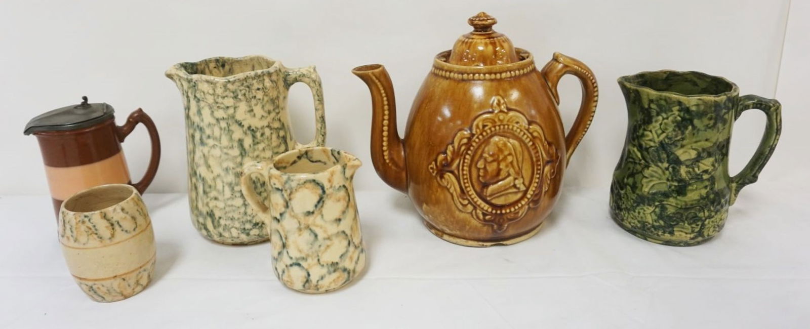 GROUP OF ASSORTED SPATTER PITCHERS (1 of 6)