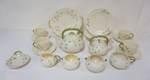 GROUP OF ASSORTED GREEN MARK BELLEEK