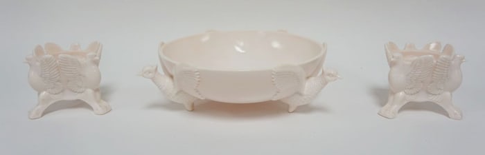 PINK MILK JEANETTE GLASS *PHEASANT* CONSOLE SET