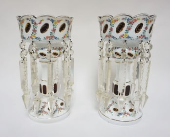 PAIR OF CASED RUBY GLASS LUSTERS