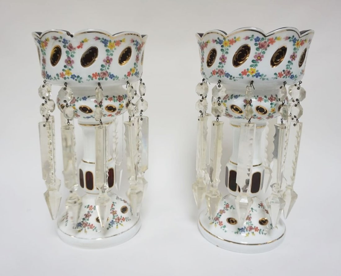 PAIR OF CASED RUBY GLASS LUSTERS (1 of 3)