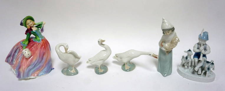 ASSORTED FIGURINES: GROUP OF ASSORTED FIGURES INCLUDING LLADROS, ROYAL DOULTON AND BAVARIAN, TALLEST APPROXIMATELY 8 IN H