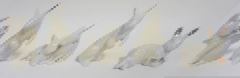 LENOX CHINA JEWELS COLLECTION FIGURES: LENOX CHINA JEWELS COLLECTION CA 1990S, GROUP OF 5 RABBITS, TALLEST APPROXIMATELY 5 1/4 IN H