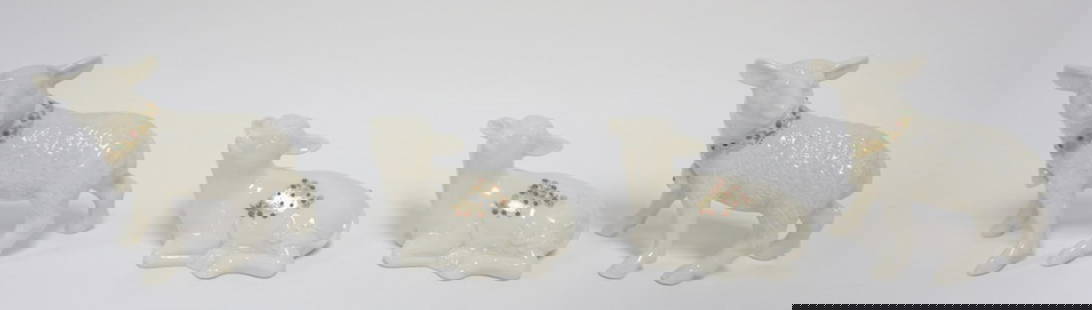 LENOX CHINA JEWELS COLLECTION FIGURES: LENOX CHINA JEWELS COLLECTION CA 1990S, GROUP OF 4 LAMBS AND CALVES, TALLEST APPROXIMATELY 5 IN H