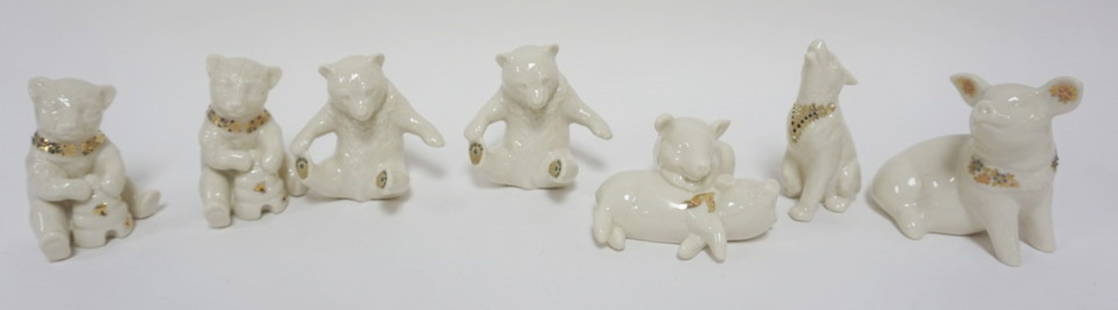 LENOX CHINA JEWELS COLLECTION FIGURES: LENOX CHINA JEWELS COLLECTION CA 1990S, GROUP OF 6 FIGURES INCLUDING BEARS AND PIGS, TALLEST APPROXIMATELY 5 IN H