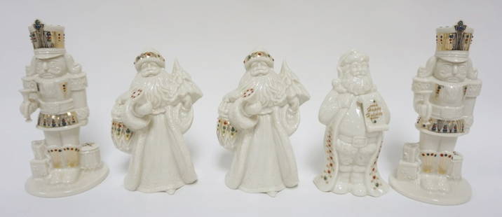 LENOX CHINA JEWELS COLLECTION FIGURES: LENOX CHINA JEWELS COLLECTION CA 1990S, GROUP OF 5 FIGURES , INCLUDING SANTAS AND NUTCRACKER FIGURES APPROXIMATELY 8 IN H