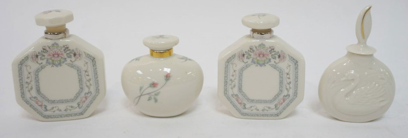 LENOX CHINA PERFUMES: LENOX CHINA FRAGANCE COLLECTION PERFUMES, 4 ASSORTED GOLD WREATH MARKED, APPROXIMATELY 4 1/4 IN H