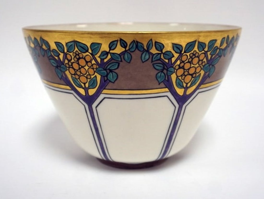 AMERICAN BELLEEK HAND PAINTED BOWL: AMERICAN BELLEEK CERAMIC ART COMPANY HAND PAINTED BOWL, APPROXIMATELY 7 3/4 IN X 5 IN H