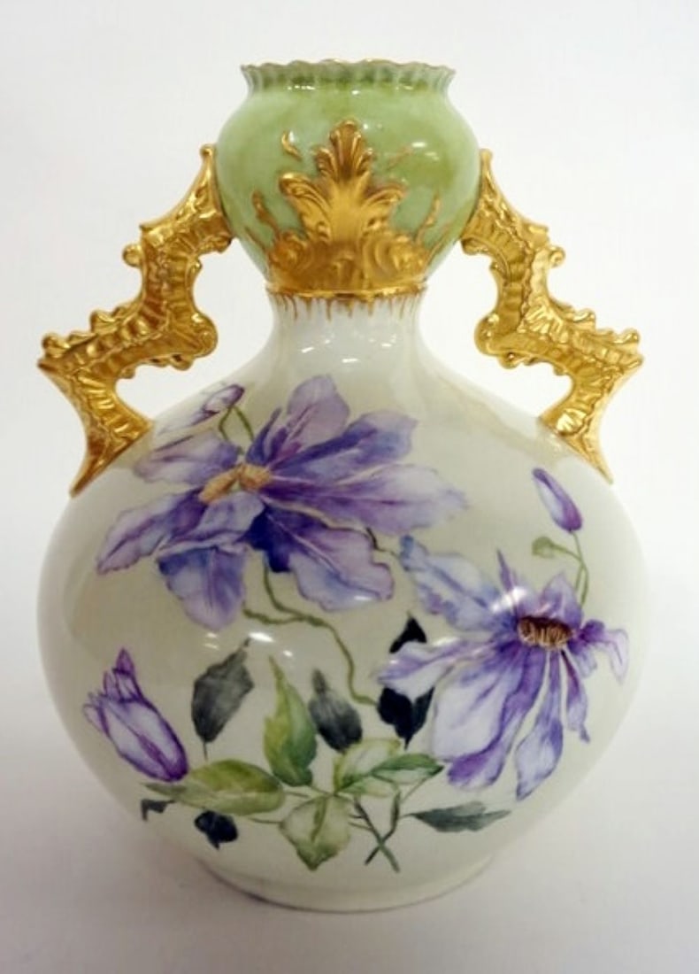 KNOWLES TAYLOR HAND PAINTED VASE: KNOWLES TAYLOR, KNOWLES LOTUSWARE HAND PAINTED VASE, APPROXIMATELY 8 1/2 IN X 6 1/2 IN WIDE