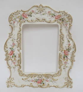 AMERICAN BELLEEK FLORAL FRAME: AMERICAN BELLEEK CERAMIC ART COMPANY HAND PAINTED FLORAL FRAME, APPROXIMATELY 7 IN X 9