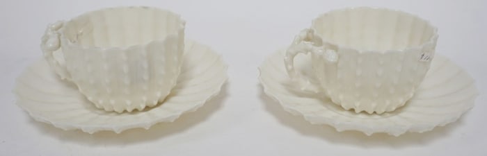 OTT & BREWER AMERICAN BELLEEK CUPS & SAUCERS
