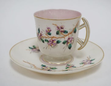 OTT & BREWER AMERICAN BELLEEK NEW CUP & SAUCER