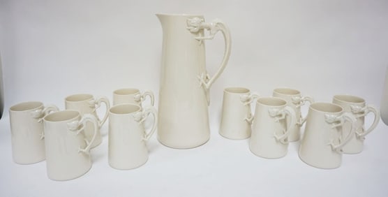 LENOX BELLEEK LARGE PITCHER & 10 MUGS