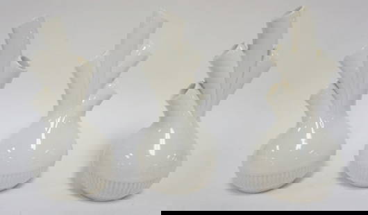 3 LENOX GREEN MARK 4 HOLE BUD VASES: 3 LENOX GREEN MARK IVORY AORTA 4 HOLE BUD VASES, EACH APPROXIMATELY 9 IN HIGH