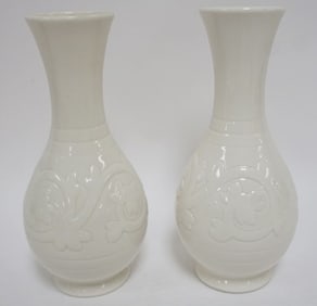LENOX GREEN MARK EMBOSSED FLOWER VASES