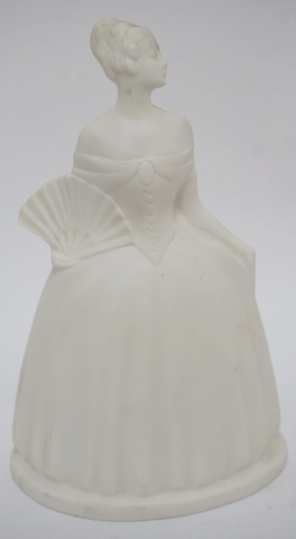 LENOX 1929 LAMP TOPPER: LENOX 1929 LAMP TOPPER FIGURE OF WOMAN W/FAN, APPROXIMATELY 9 IN HIGH
