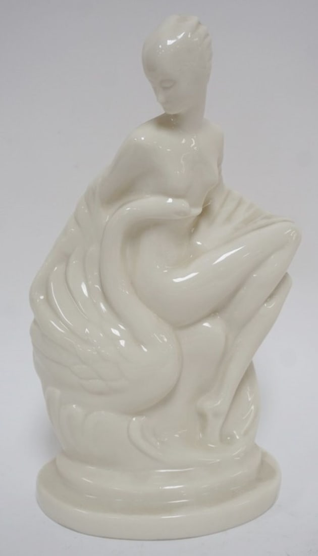 LENOX GREEN MARK VASE LEDA & SWAN FIGURE: LENOX GREEN MARK ART NOUVEAU VASE LEDA W/SWAN FIGURE OF NUDE WOMAN W/SWAN, APPROXIMATELY 10 IN HIGH