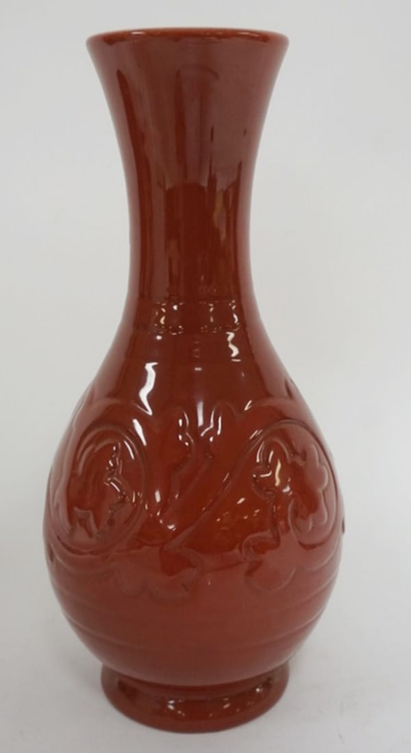 LENOX GREEN MARK OXBLOOD EMBOSSED VASE (1 of 5)