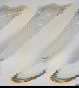 NICE PAIR OF LENOX FLUTED TAPERED VASE TABLE LAMPS: NICE PAIR OF LENOX FLUTED TAPERED VASE TABLE LAMPS, EACH WITH EMBOSSED FLOWERS, APPROXIMATELY 15 1/2 IN H