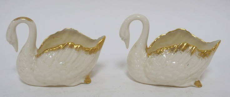 2 LENOX GREEN MARK SWANS: 2 LENOX GREEN MARK SWANS W/GILT TRIM, EACH APPROXIMATELY 3 IN HIGH