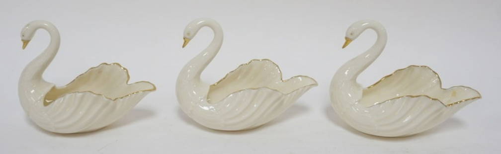 3 LENOX GREEN MARK SWANS: 3 LENOX GREEN MARK SWANS W/GILT TRIM, EACH APPROXIMATELY 4 IN HIGH