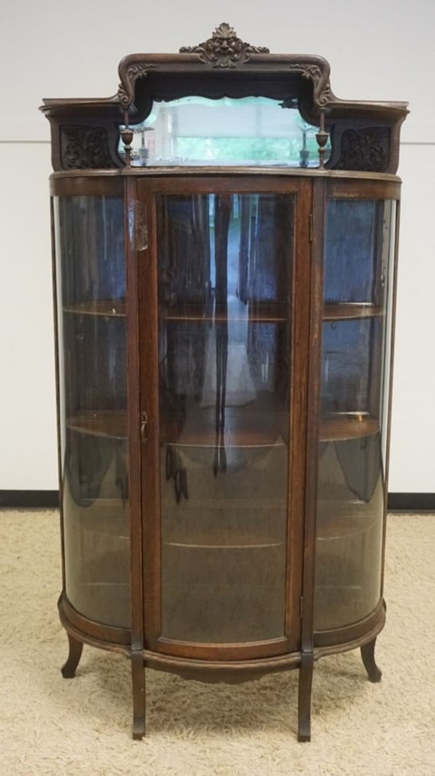 SOLID OAK CURVED GLASS CHINA CABINET (1 of 6)