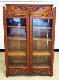 ANTIQUE OAK CARVED BOOKCASE