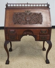ANTIQUE HEAVILY CARVED MAHOGANY DESK